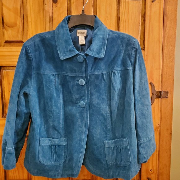 Chico's Jackets & Blazers - New Chico's Teal Suede Jacket Chico's Size 2 "Large"